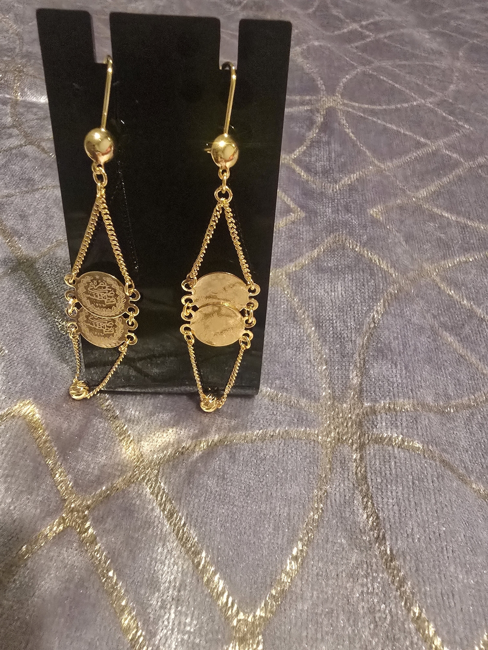 22kgp Dubai Jewelry Gold Coin Drop Dangle Earrings - Women's Fashion Jewelry